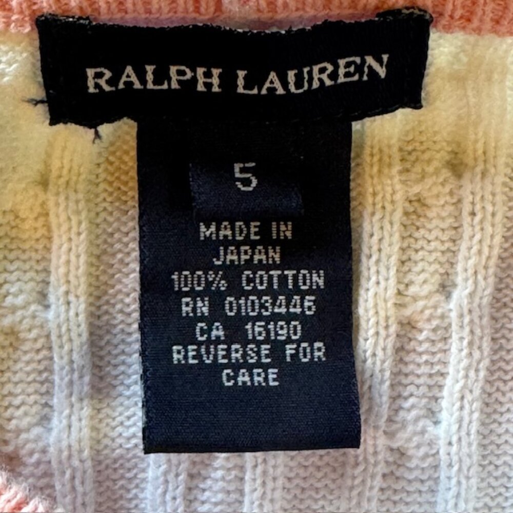 Ralph Lauren White Pink Cable Knit Cardigan Sweater sz 5 - Picture 4 of 7